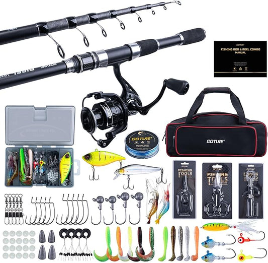 Goture Fishing Rod and Reel Combo, Red Telescopic Fishing Pole with Full Starter Kit & Carrier Bag, Portable 24T Travel Spinning Rod for Bass Trout, Freshwater Beginners Gift