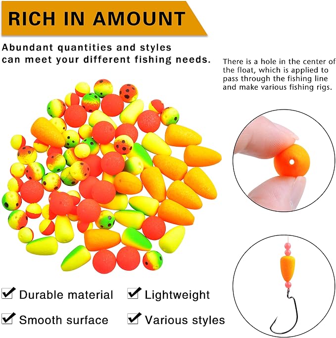 SILANON Pompano Rigs Floats Beads Kit,Foam Snell Fishing Floats Bobbers for Surf Fishing Live Bait Walleye Rig Making Accessories Bullet Cylinder Float for Trout Catfish