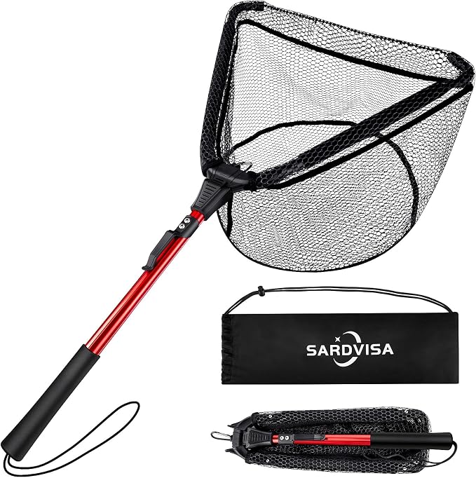 Upgraded Foldable Floating Fishing Net, Tangle-Free Anti-Snag Coated Landing Net, Quick Release & Easy Fold, Portable Fishing Gear for Ranger Boat, Kayak & Trout Salmon Bass Fishing, Gifts for Men