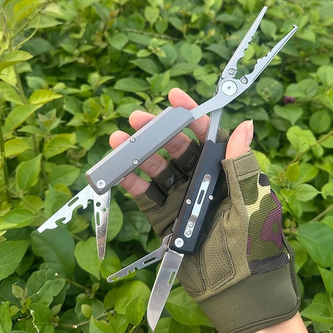 12-IN-1 Fishing Multitool, Titanium Coated Saltwater Fishing Pliers | Pen-shaped Foldable Fishing Pliers, Catfishing Equipment, Fish Hook Remover, Split Ring Pliers, Line Stripper, Gifts for Men