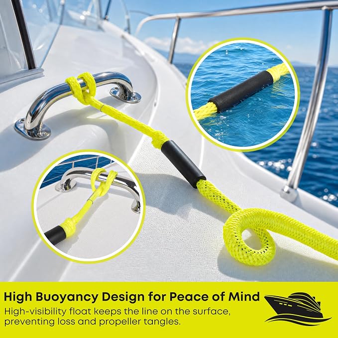 Boat Bungee Dock Lines, Scratch-Free Loop Ends Mooring Rope, Shock Absorbing Pontoon Tie Down Accessories Compatible with Models for Jet Ski（3ft-2 Pack-Yellow）
