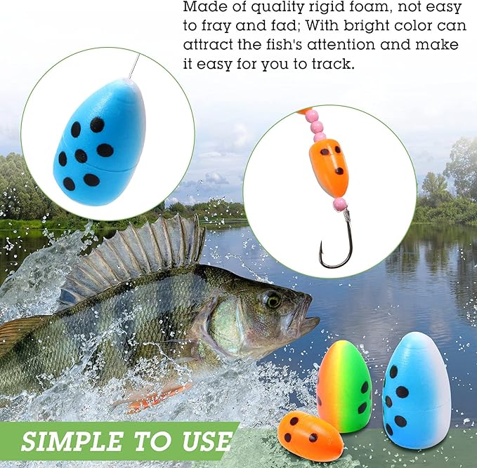 Skylety 60 Pieces Foam Floats Bullet Fishing Foam Snell Fishing Rig Floats Spinner Oval Pompano Rigs Fly Strike Indicators for Trout Catfish Walleye