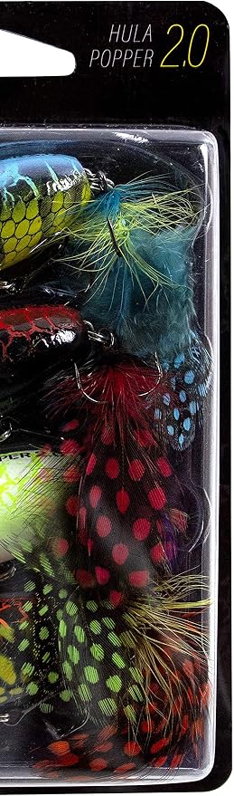 Arbogast Hula Popper 2.0 Topwater Fishing Lure with Feathered Treble Hook and Crackle Pattern Body