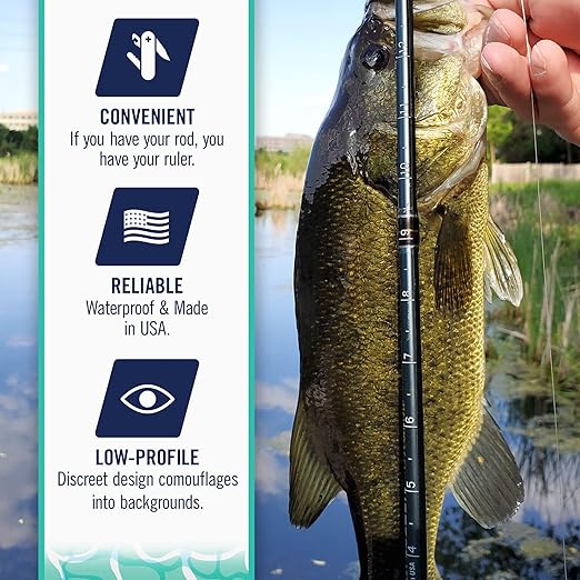 Fishing Ruler Decal 2-Pack | 36” Transparent Rod Fish Measuring Sticker | Made in USA | Stick-On Fish Measurement for All Rod Types | Waterproof | Marine Grade Adhesive | Durable Fishing Tool | 2 Pack