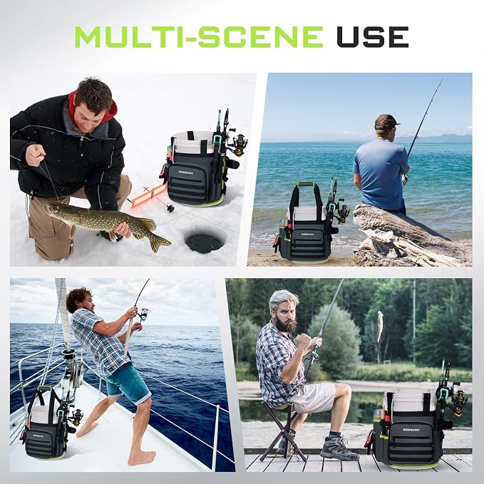 Boomistry Fishing Bucket Organizer for 5 Gallon Bucket Accessories, Fishing Tackle Bag with Adjustable Buckle, Fishing Rod Bag with 15 Multi-Pockets for Fishing Gear and Equipment (Dark Gray)