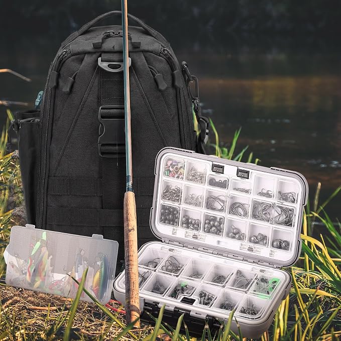 WinnerWhy 484 Pcs Fishing Tools Accessories Kit Include Fish Backpack Fish Hook Lures Hook Remover Lip Gripper for Men Women Fishing Gifts(Black)