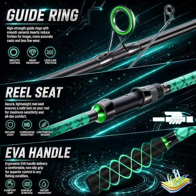 Sougayilang Surf Fishing Rod and Reel Combo, 9-12 ft 3-Piece Surf Rod with 4000-6000 Spinning Reel, Carbon Fiber Saltwater Fishing Combo for Beach Bank and Pier Fishing