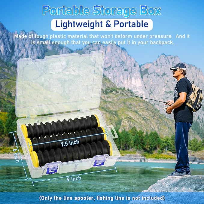 Dreyoo 3 Pcs Fishing Line Storage Organizer, Leader Holder with 12 Slots to Keep Your Lines Tangle Free, Spooler Winder, and Hook Keeper with Rigging Spools