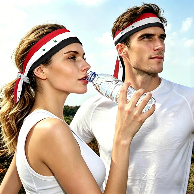 Flag Tie Headbands for Men Women, Moisture Wicking Sweatband Breathable Sports Headwrap, Non-Slip Stretchy Adjustable Fitness Hair Band