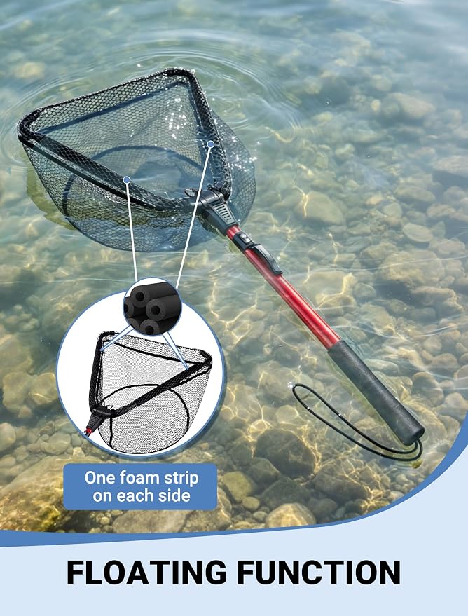 Upgraded Foldable Floating Fishing Net, Tangle-Free Anti-Snag Coated Landing Net, Quick Release & Easy Fold, Portable Fishing Gear for Ranger Boat, Kayak & Trout Salmon Bass Fishing, Gifts for Men