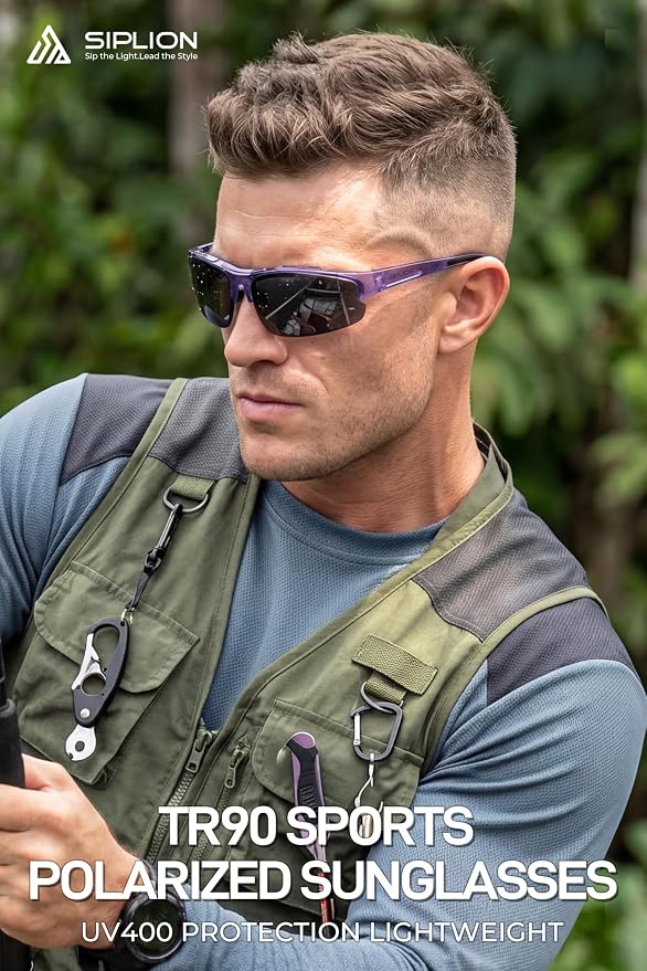 SIPLION Polarized Sunglasses Men Sports: UV400 Protection Anti-Slip Wrap-Around TR90 Frame for Driving Fishing Golf Running