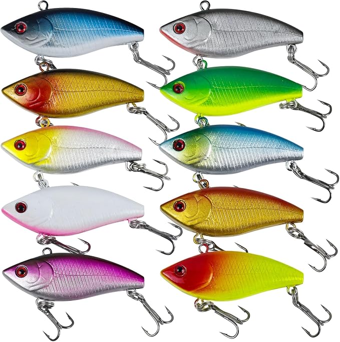 10Pcs Fishing Lures VIB Hard Baits Lipless Crankbaits Sinking Lures for Bass Trout Perch Salmon 2in/0.16oz