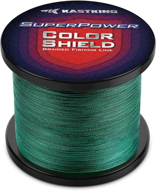 KastKing Superpower ColorShield Braided Fishing Line - Colorfast Braided Line, 100% Solution Dyed UHMWPE Fiber, Smooth & Strong Superline, Near Zero Stretch, Sensitive, High Abrasion Resistance