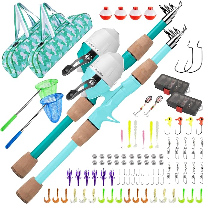 Kids Fishing Pole, Portable Telescopic Kids Fishing Poles for Boys Girls Youth, Fishing Rod and Reel Combo