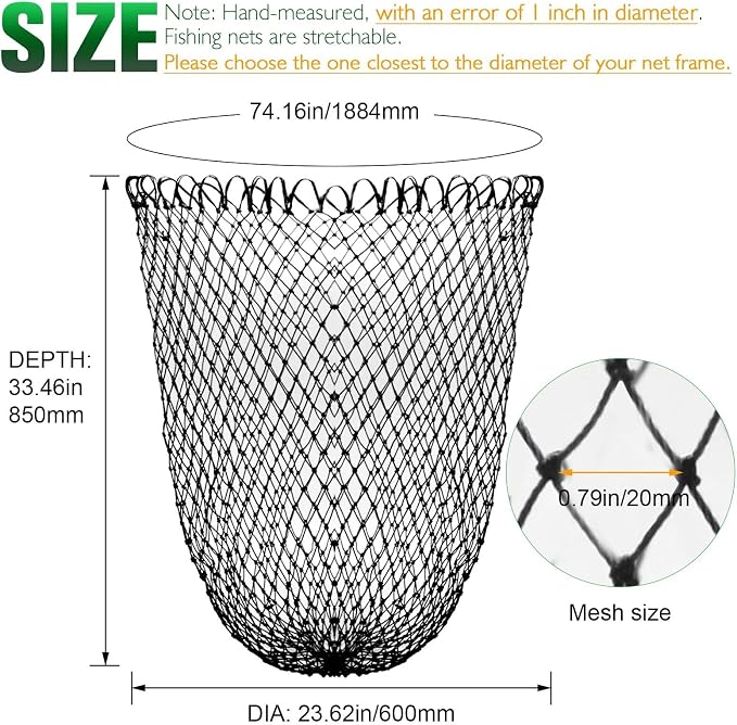 Dovesun Fishing Net Fish Landing Net Foldable Fishing Replacement Net for Freshwater Saltwater Fishing Net Replacement Netting Green/Black 2 Colors Handle/Frame Not Included