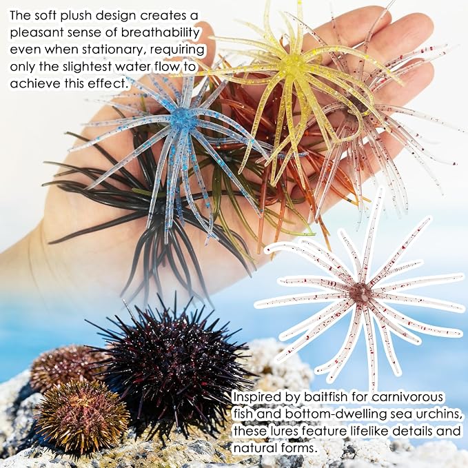 6 Pcs Soft Urchin Lures Fishing Saltwater Slow Floating Lures for Bass Trout Crappie