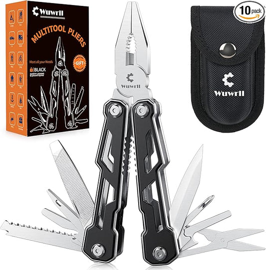 Wuwrll Multitool with Safety Locking,16-in-1 Multi Tool Stainless Steel Pocket Knife Set with Pliers, Upgrade Camping Tool Gifts for Men,for Survival, Camping, Hiking, Outdoor 10 Pcs