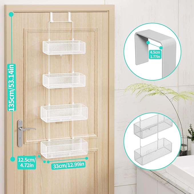 HapiRm Over Door Organizer Storage - Separable Door Organizer Hanging with 4 Metal Large Capacity Baskets for Bathroom Bedroom Kitchen Pantry Closet (White)