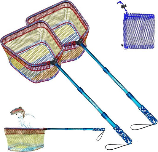 DaddyGoFish Kids Fishing Net - Extendable Telescopic Landing Net for Boy Girl Children Catching Small Fish Crab Shrimp Minnow Dragonfly Beach Pier Lake River Ocean