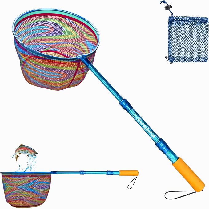 DaddyGoFish Kids Fishing Net - Extendable Telescopic Landing Net for Boy Girl Children Catching Small Fish Crab Shrimp Minnow Dragonfly Beach Pier Lake River Ocean