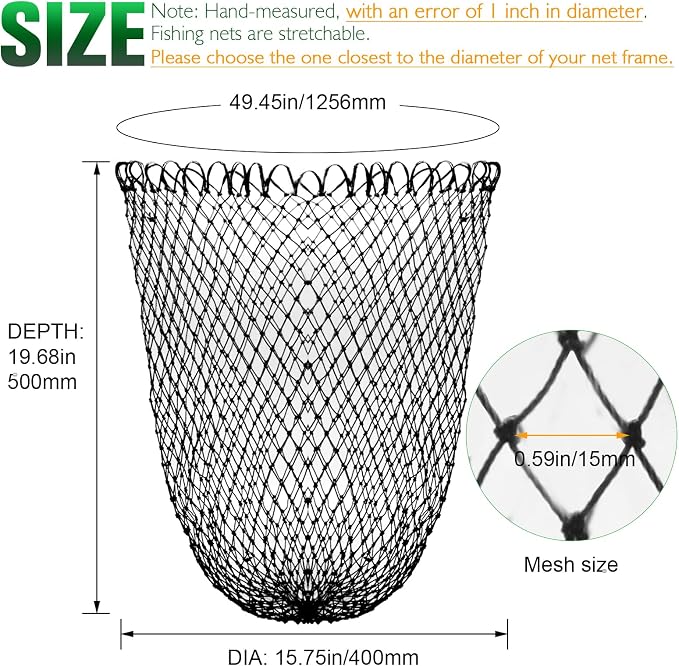 Dovesun Fishing Net Fish Landing Net Foldable Fishing Replacement Net for Freshwater Saltwater Fishing Net Replacement Netting Green/Black 2 Colors Handle/Frame Not Included