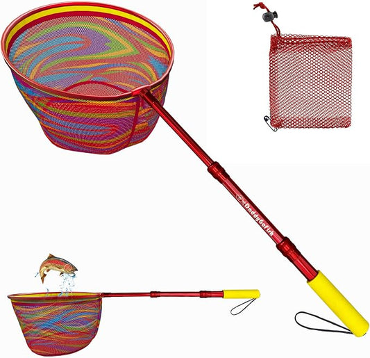 DaddyGoFish Kids Fishing Net - Extendable Telescopic Landing Net for Boy Girl Children Catching Small Fish Crab Shrimp Minnow Dragonfly Beach Pier Lake River Ocean