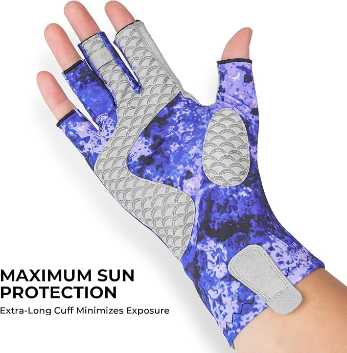 KastKing La Sal Fishing Gloves UPF50+ Sun Gloves UV Protection Fingerless Gloves Men Women for Outdoor, Kayaking, Rowing, Paddling, Canoeing, Hunting
