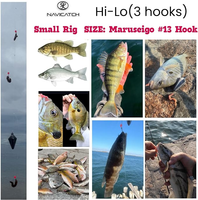 Catfish, Scup (Porgy) & Sea Bass Rig – 3-Hook Hi-Lo Bottom Fishing Kit – Hand-Tied Japanese Hooks with PE Line – Saltwater & Freshwater – USA-Designed