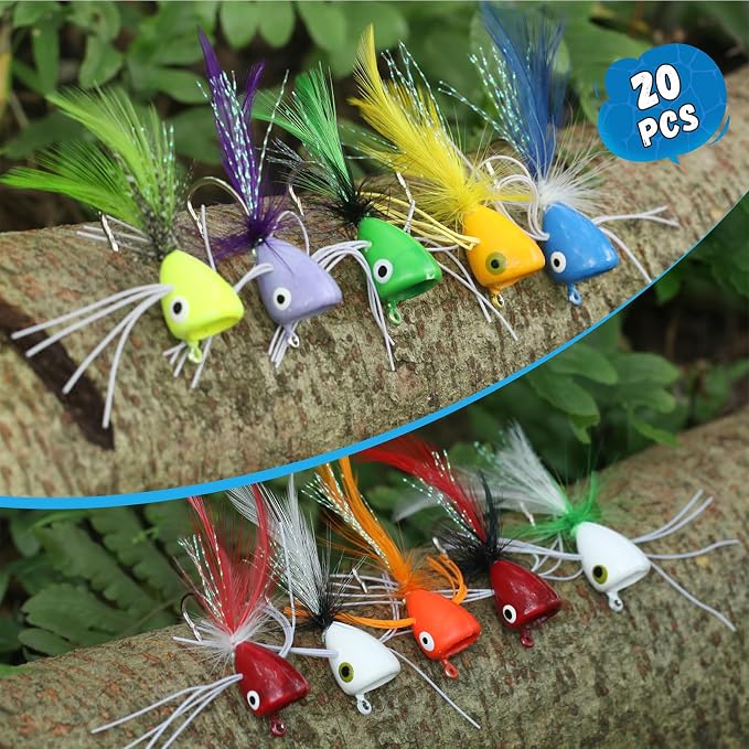 Fly Fishing Poppers Flies, Fly Popper Lures Bass Bluegill Crappie Trout Salmon Panfish Perch Popper Flies Kit for Fly Fishing