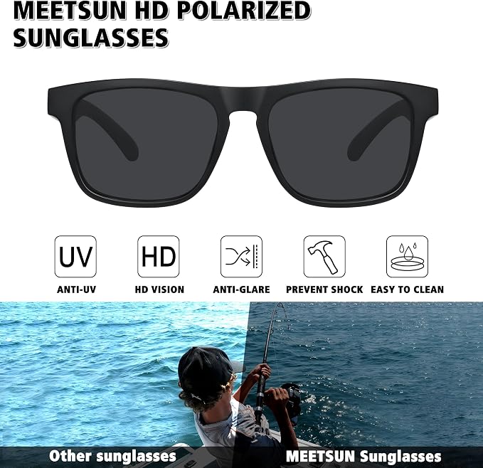 MEETSUN Polarized Sunglasses For Men Women UV Protection Square Frame Sport Fishing Driving Sunglasses