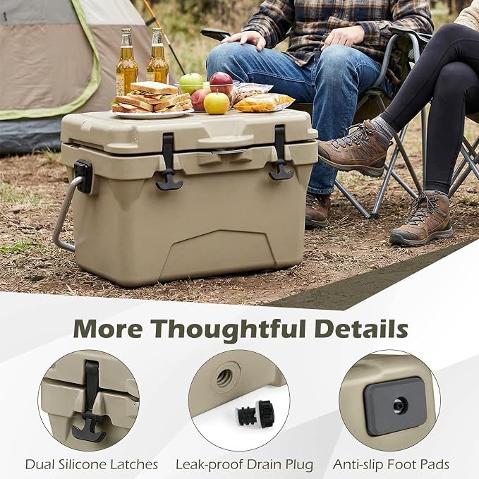 Goplus Hard Cooler, Insulated Ice Chest w/Portable Handles, Cup Holders, Ruler, Bottle Opener, 6 Day Ice Retention for Drink, Beverage, Camping, Fishing, Beach