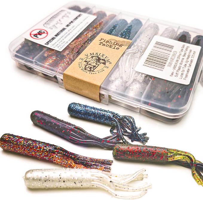 20Pcs Tube Baits Soft Plastic Worms Bass Fishing Lures for Tube Jig Heads Hook Freshwater Saltwater, 3.5 Inch