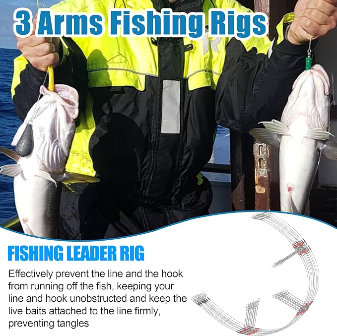 Fishing Leaders Saltwater Tackle Surf Fishing Rigs High Strength Steel Fishing Wire Leaders with Swivel Snaps Beads Gear Equipment for Lures Bait Hooks, 1Arm 2Arms & 3Arms