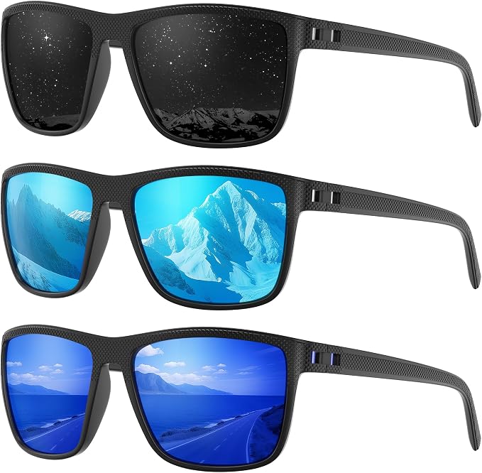 Fanshen Square Polarized Sunglasses for Men, 3 Pack Lightweight UV Protection Sun Glasses for Driving Fishing Golf