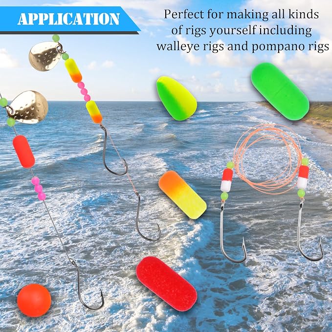 Pompano Rigs Making Kit Surf Fishing Rig Saltwater Fishing Accessories Bottom Rig Parts Pompano Snell Floats Fishing Beads Circle Hooks Fishing Swivels Duo Lock Snaps Pompano Rigs for Surf Fishing