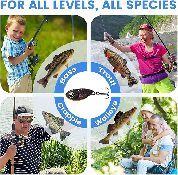 TRUSCEND Vibespinner Easy Catch Fishing Lures with BKK Hooks, Tail Spinner Baits with 4 Actions, Vibrating Swimming Flashing & Jigging for More Bites, Spoon Lures for Bass Trout Crappie Walleye Pike