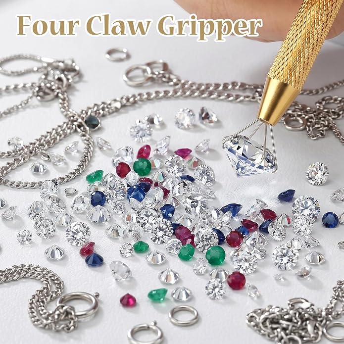 2Pcs Piercing Ball Grabber Tool Jewelry Grabber Tool Stainless Steel 4 Prongs Claw Tweezers Body Piercing Kit for Changing Ear/Eyebrow/Lip/Septum Piercings Jewelry