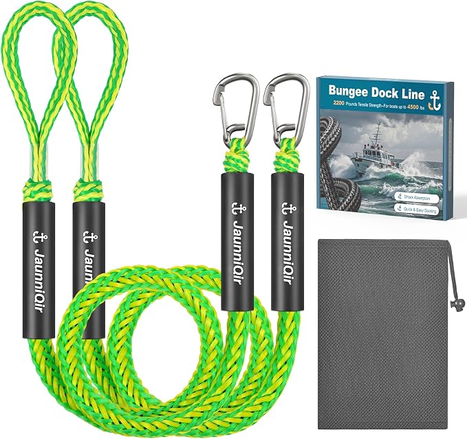 JaunniQir Bungee Dock Lines for Boats 4.3 Feet, 2 Pack Dock Lines with 316 Stainless Clips for PWC, Jet Ski, Kayak, Watercraft, Pontoon, Shock Absorbing Tie Off Downs Boat Mooring Ropes Accessories