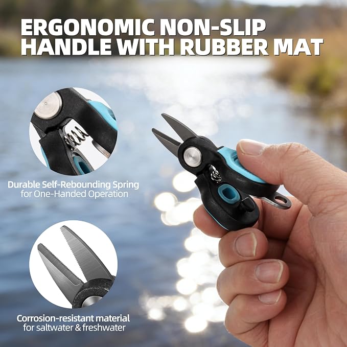 RUNCL Mini Fishing Scissors Line Cutter, Compact Stainless Steel Blades with Non-Slip Handle, Micro Serrated Multi Tool for Braided Fluorocarbon Mono Lines, Saltwater & Freshwater Fishing Gear