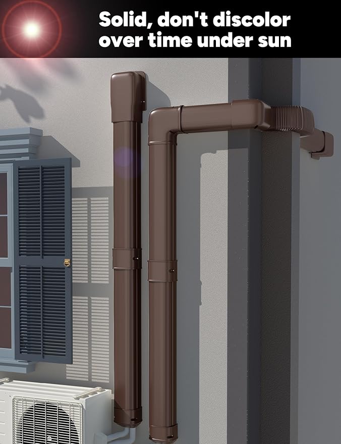 4'' 23Ft Mini Split Line Set Cover Kit for Minisplit Ductless Linset Air Conditioners and Heat Pumps, Central AC Decorative Upgraded UV-Proof Strong & Durability PVC Pipe, Brown