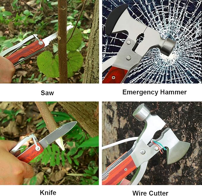 18-in-1 Multitool Camping Axe Hammer, Multi Tool with Plier, Knife, Bottle Opener, Survival Gear for Outdoor Hunting Hiking, Emergency Escape Tool, Fathers Day Gift for Men Dad Husband Boyfriend