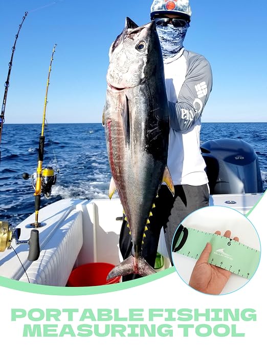 BLUEWING 60"" Fishing Ruler Portable Roll Up Fishing Ruler Folding Fish Measuring Tape with Bump Board Waterproof Fishing Measurement Tool, Green - 60in