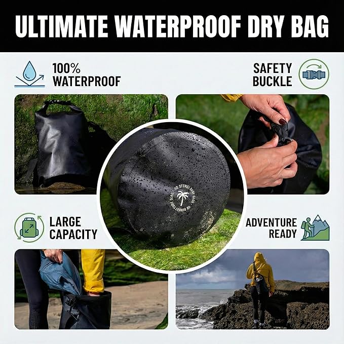 Ho Stevie! Heavy Duty Waterproof Dry Bag - Keeps Your Stuff Dry, on Surf Trips, Camping, or Any Adventure (Black, 3L)