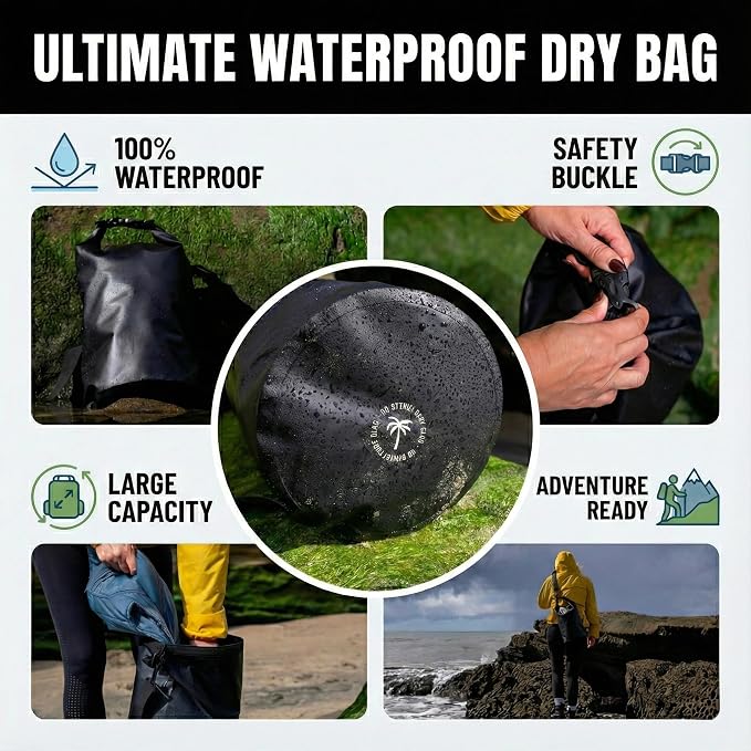 Ho Stevie! Heavy Duty Waterproof Dry Bag - Keeps Your Stuff Dry, on Surf Trips, Camping, or Any Adventure (Black, 15L)