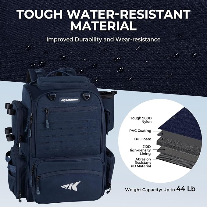 KastKing Bait Boss Fishing Tackle Backpack with Rod Holders-4 Tackle Boxes-Rain Cover,Storage for Fishing Gear