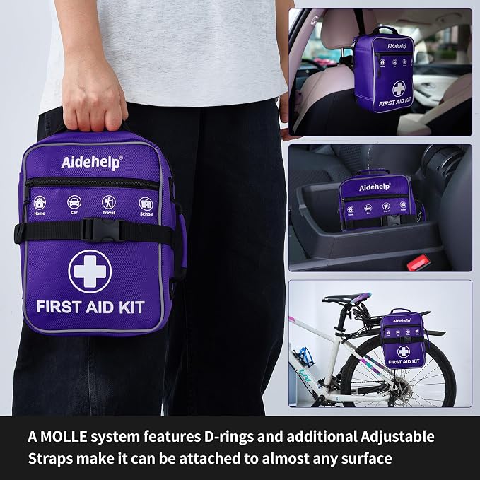 520 Pieces Premium First Aid Kit - Large Emergency Medical Kit for Survival, Car, Home, Travel, Camping, Backpack, Hiking, School (Purple)