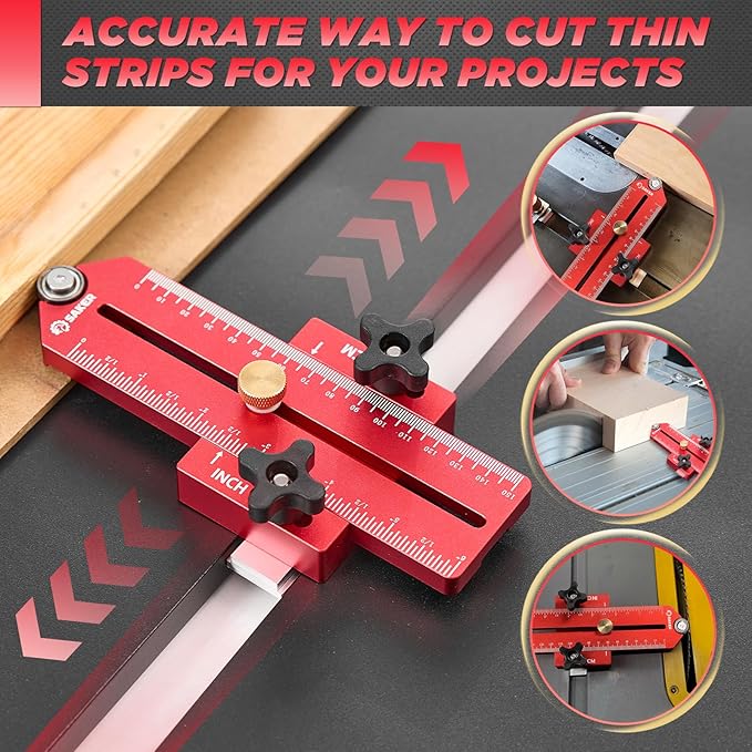 Saker Thin Rip Jig Table Saw Jig Guide, Making Repetitive Narrow Strip Cuts, Fit for 3/4" x 3/8" Slots, for Table Saw Band Saw Router Table(2PCS)