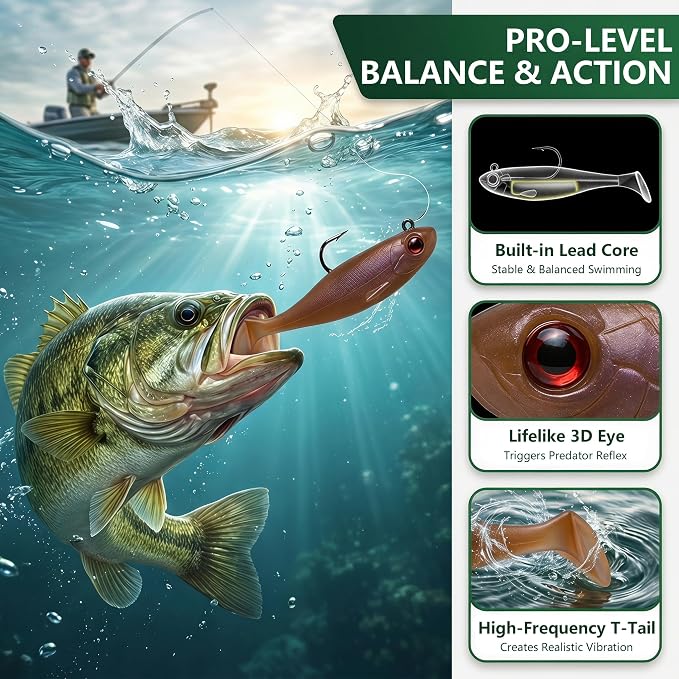 Soft Fishing Lures for Bass Fishing:Pre-Gigged Swim Baits for Saltwater or Freshwater.Soft Plastic Fishing Accessories.