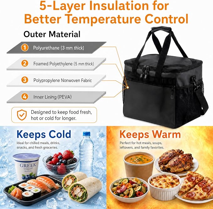 Insulated Cooler Bag 38L Leakproof Soft Cooler Tote Dual Compartment Waterproof Beach Ice Chest,Collapsible Bag Organizer Holds 50 Cans for Camping Picnic Travel Fishing Grocery Sports Event