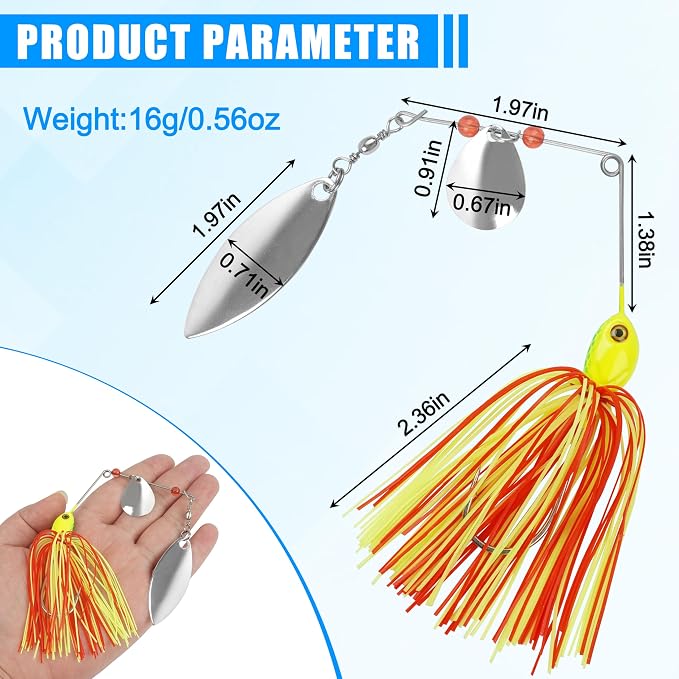 Fishing Lures Spinnerbaits,6/12pcs Bass Fishing Lures Weedless Spinner Baits Bass Lures Multicolor Buzzbaits Skirts Jigs for Bass Trout Walleye Pike Salmon Fishing